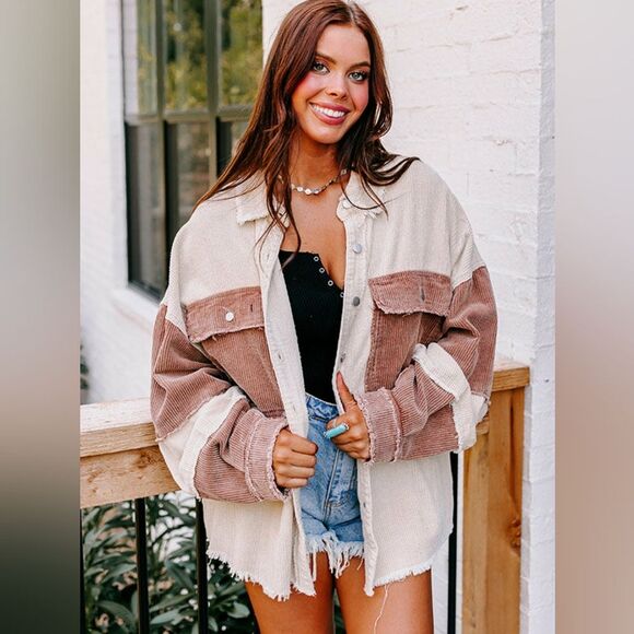 POL Corduroy Cream and Brown Oversized Jacket - Picture 8 of 8